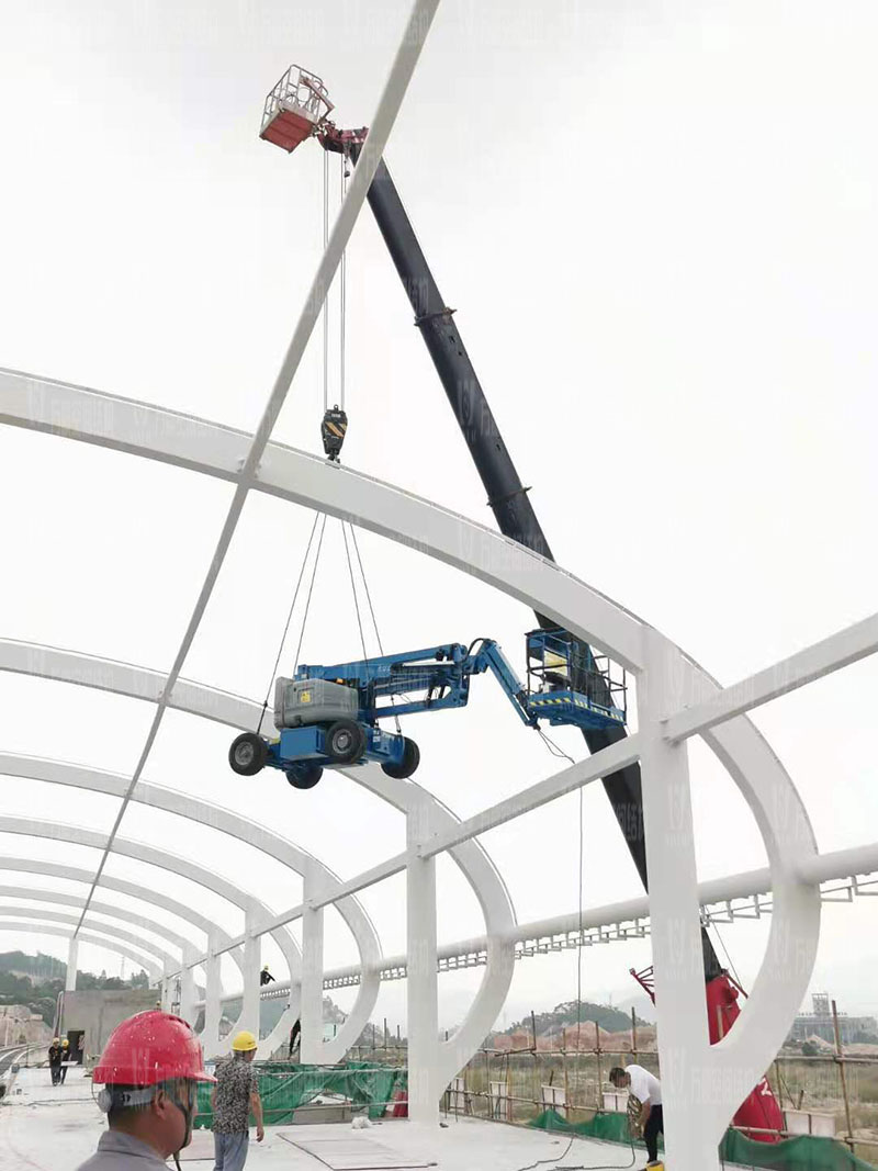 清遠(yuǎn)磁懸浮項(xiàng)目蓮湖車(chē)站鋼-膜結(jié)構(gòu)工程鋼結(jié)構(gòu)防火涂料完工 清遠(yuǎn)磁懸浮項(xiàng)目蓮湖車(chē)站鋼-膜結(jié)構(gòu)工程鋼結(jié)構(gòu)防火涂料完工